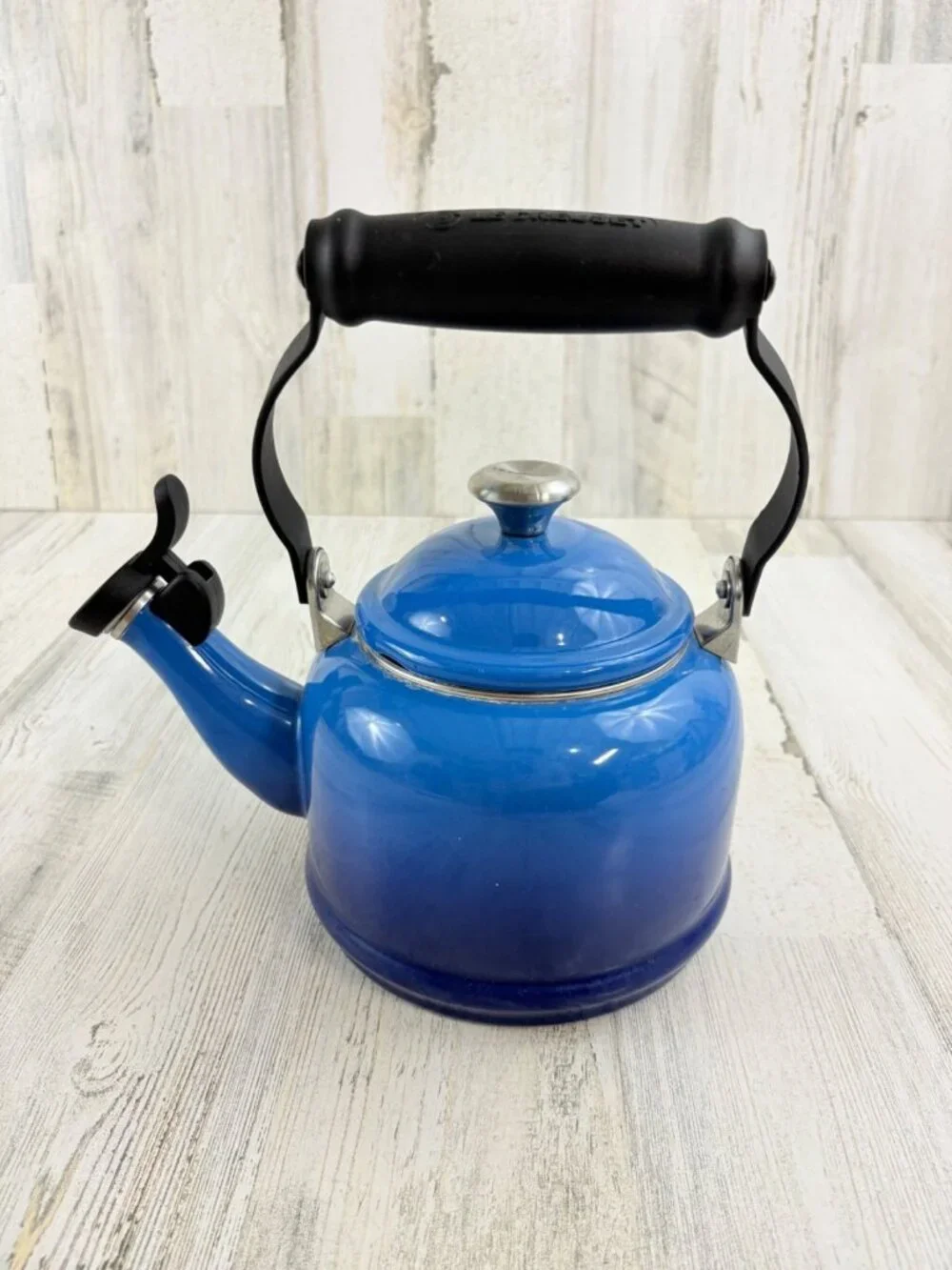 Le Creuset Enamel on Steel 1.25 Quart Demi Tea Kettle Marseille Blue FLAWS